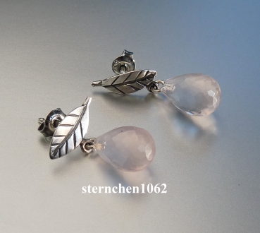 Preview: Trollbeads * Blätter der Liebe * Ohrstecker mit Rosenquarz *