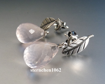 Preview: Trollbeads * Blätter der Liebe * Ohrstecker mit Rosenquarz *