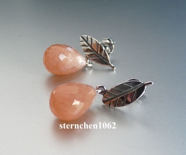 Preview: Trollbeads * Blätter des Schutzes * Ohrstecker mit Feldspat Mondstein *