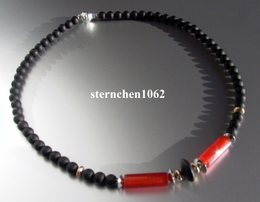 Tolle Edelstein Kette * Onyx * Karneol * Magnetschließe * 925 Silber *