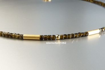 Preview: Ausgefallene Edelstein Kette * Obsidian * 925 Silber * vergoldet *