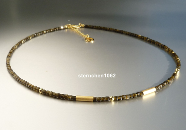 Preview: Ausgefallene Edelstein Kette * Obsidian * 925 Silber * vergoldet *
