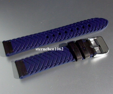 Eulit * EUTec * Waterproof * Uhrenarmband * Silikon mit Leder * Schwarz / Blau * 20 mm