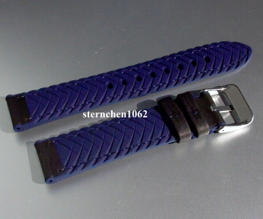 Preview: Eulit * EUTec * Waterproof * Silicone watch strap with Leather * black / blue * 20 mm