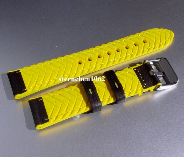 Eulit * EUTec * Waterproof * Silicone watch strap with Leather * black / yellow * 22 mm