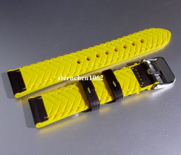 Preview: Eulit * EUTec * Waterproof * Uhrenarmband * Silikon mit Leder * Schwarz / Gelb * 22 mm