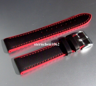 Eulit * EUTec * Waterproof * Silicone watch strap with Leather * black / red * 20 mm