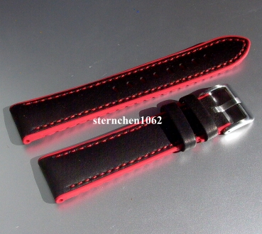 Eulit * EUTec * Waterproof * Uhrenarmband * Silikon mit Leder * Schwarz / Rot * 20 mm