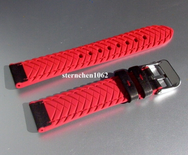 Preview: Eulit * EUTec * Waterproof * Uhrenarmband * Silikon mit Leder * Schwarz / Rot * 22 mm
