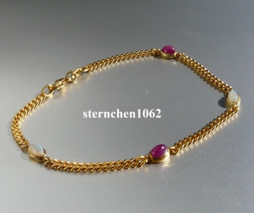 Bracelet * 585 Gold * Ruby * Opal * 19 cm