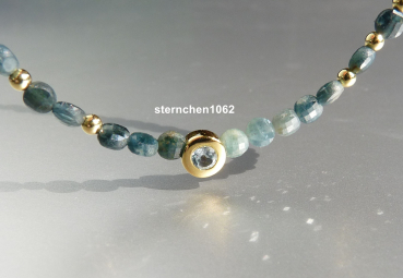 Ausgefallene Edelstein Kette * facettierter grüner Turmalin * Sky blue Topas * 925 Silber * vergoldet