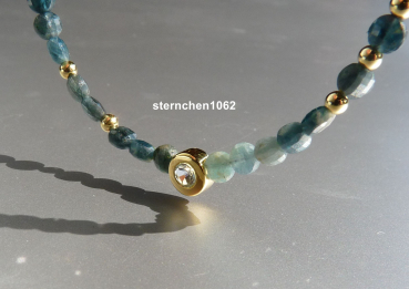 Preview: Ausgefallene Edelstein Kette * facettierter grüner Turmalin * Sky blue Topas * 925 Silber * vergoldet