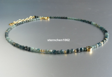Preview: Ausgefallene Edelstein Kette * facettierter grüner Turmalin * Sky blue Topas * 925 Silber * vergoldet
