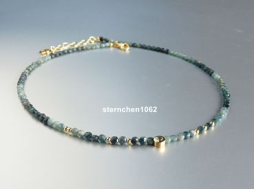 Preview: Ausgefallene Edelstein Kette * facettierter grüner Turmalin * Sky blue Topas * 925 Silber * vergoldet