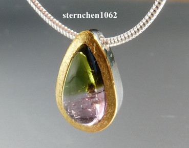 Necklace with Tourmaline Pendant * 925 Silver * 24 ct Gold *