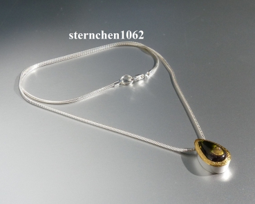 Einzelstück * Halskette mit Wassermelonen - Turmalin Anhänger * 925 Silber * 24 ct Gold