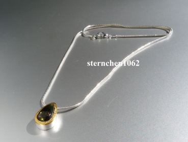 Einzelstück * Halskette mit Wassermelonen - Turmalin Anhänger * 925 Silber * 24 ct Gold