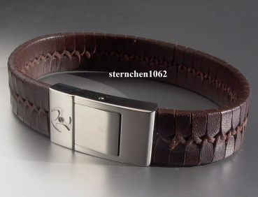 Leather Bracelet for Men Stainless Steel / brown / Zirconia