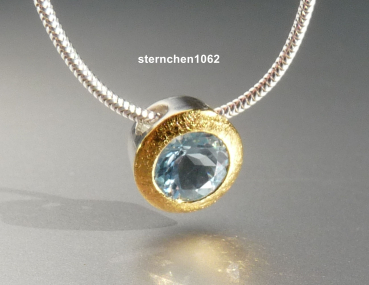 Preview: Einzelstück * Halskette mit Aquamarin Anhänger * 925 Silber * 24 ct Gold