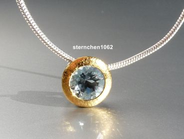 Einzelstück * Halskette mit Aquamarin Anhänger * 925 Silber * 24 ct Gold