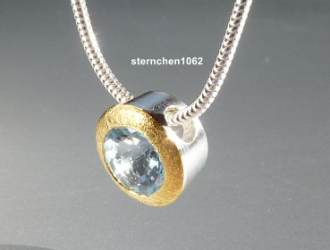 Preview: Einzelstück * Halskette mit Aquamarin Anhänger * 925 Silber * 24 ct Gold