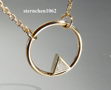 Preview: Ausgefallene Halskette * Kette mit Trilliant Anhänger * 585 Gold * 41 + 45 cm