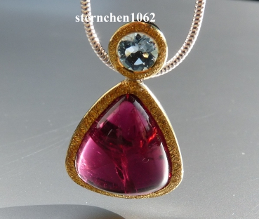 Preview: Einzelstück * Halskette Kette mit Turmalin & Aquamarin Anhänger * 925 Silber * 24 ct