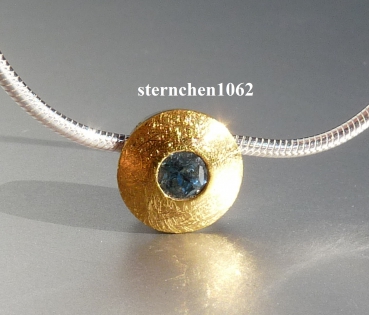 Necklace with Aquamarine Pendant * 925 Silver * 24 ct gold *
