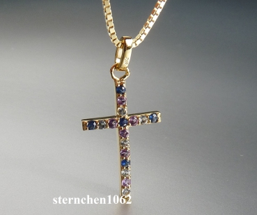 Crucifix pendant * 333 Gold * Amethyst * Sapphire * Topaz