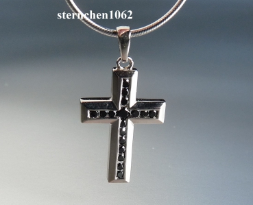 Preview: Halskette * Kette mit Kreuz Anhänger * 925 Silber * schwarze Zirkonia