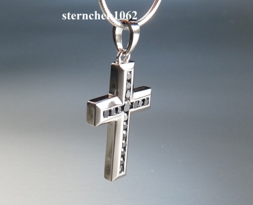 Preview: Halskette * Kette mit Kreuz Anhänger * 925 Silber * schwarze Zirkonia