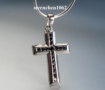 Halskette * Kette mit Kreuz Anhänger * 925 Silber * schwarze Zirkonia