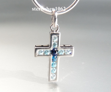 Halskette * Kette mit Kreuz Anhänger * 925 Silber * blaue Zirkonia