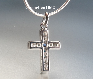 Necklace with Crucifix pendant * 925 silver * blue zirconia