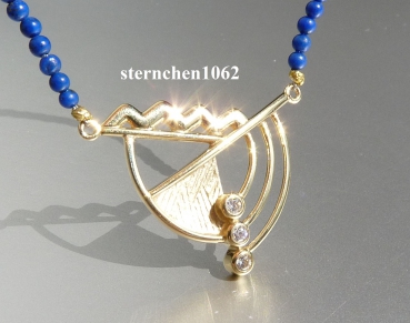 Einzelstück * Edelsteinkette * Lapis Lazuli * Zirkonia * 925 Silber * 375 Gold