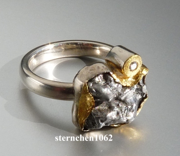 Ausgefallenes Einzelstück * Ring * 925 Silber * 24 ct Gold * Meteorit - Stein * Brillant