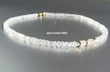 Preview: Einzelstück * Edelsteinkette * Mondstein * 925 Silber vergoldet * 585 Gold