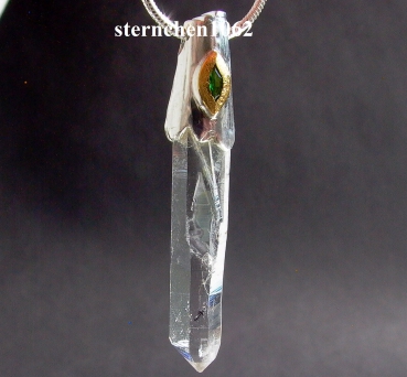 Einzelstück * Halskette mit Bergkristall / Tsavorit Anhänger * 925 Silber * 24 ct Gold