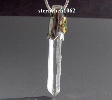 Preview: Einzelstück * Halskette mit Bergkristall / Tsavorit Anhänger * 925 Silber * 24 ct Gold