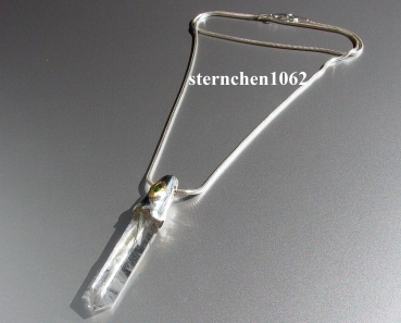 Preview: Einzelstück * Halskette mit Bergkristall / Tsavorit Anhänger * 925 Silber * 24 ct Gold