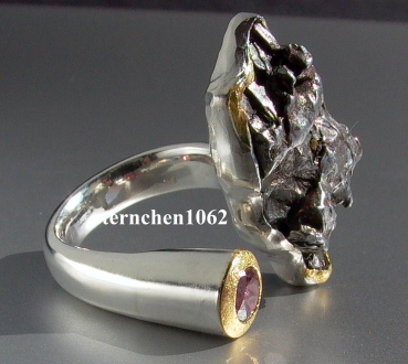 Preview: Ausgefallenes Einzelstück * Ring * 925 Silber * 24 ct Gold * Meteorit - Stein * Turmalin