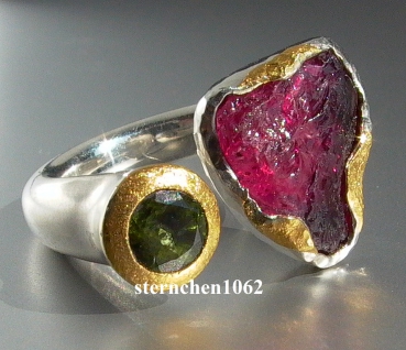 Ausgefallenes Einzelstück * Einzelstück * Ring * Turmalin * 925 Silber * 24 ct Gold *