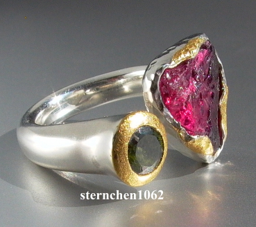 Preview: Ausgefallenes Einzelstück * Einzelstück * Ring * Turmalin * 925 Silber * 24 ct Gold *