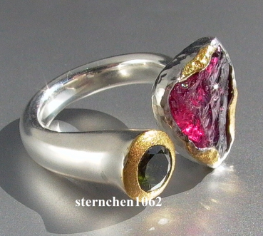 Preview: Ausgefallenes Einzelstück * Einzelstück * Ring * Turmalin * 925 Silber * 24 ct Gold *