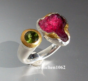 Preview: Ausgefallenes Einzelstück * Einzelstück * Ring * Turmalin * 925 Silber * 24 ct Gold *