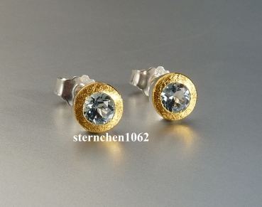 Unique piece * Earring * Stud * 925 Silver * 24 ct Gold * Aquamarine