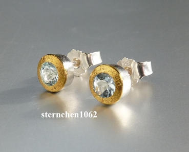 Unique piece * Earring * Stud * 925 Silver * 24 ct Gold * Aquamarine