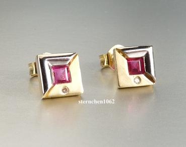 Ohrringe * Ohrstecker * 585 Weiß-und Goldgold * Rubin * Brillant