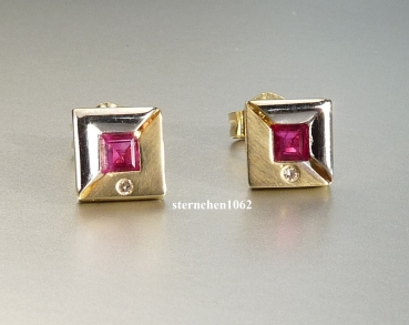 Preview: Ohrringe * Ohrstecker * 585 Weiß-und Goldgold * Rubin * Brillant