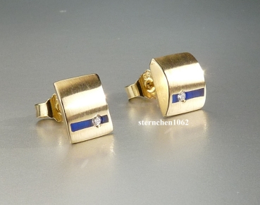 Preview: Ausgefallene Ohrringe * Ohrstecker * 585 Gold * Emaille * Brillant